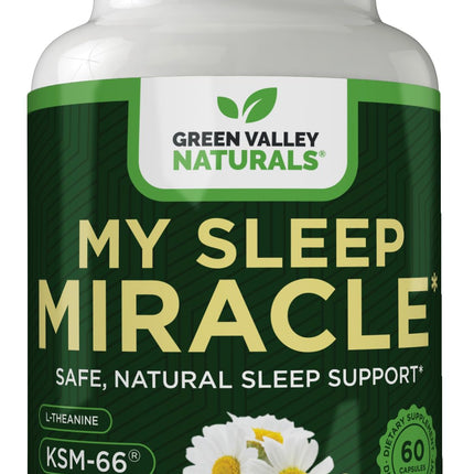 GREEN VALLEY NATURALS My Sleep Miracle Vegan Sleep Support Supplement | Melatonin-Free Formula | Ashwagandha, Chamomile & L-Theanine | Promotes Calm, Relaxation & Restful Sleep | 60 Capsules