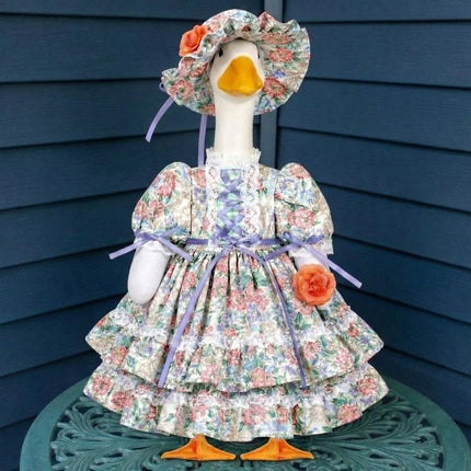 Suzile Porch Goose Outfit Set Spring Flower Lolita Dress Hat Clothes for 23'' Porch Goose Plastic Cement Statue Costume for Spring Easter Primitive Rustic Summer Outdoor Patio Yard Lawn Decor