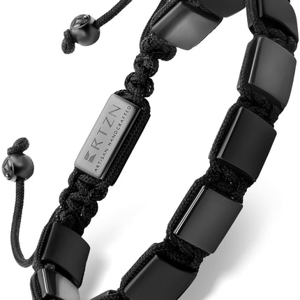 RTZN® Black Onyx Bracelet for Men – Premium Artisan Handcrafted Authentic Matte Black Beads – 9MM Adjustable Mens Beaded Bracelets (Havana)