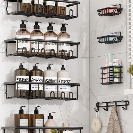 8 Pack Adhesive Bathroom Holders & Dispensers for Kids & Adults, Black