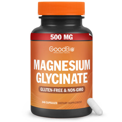 Magnesium Glycinate - High Absorption Magnesium Supplement 500mg Per Serving for Stress Relief, Sleep, Heart and Bone Health, Nerve Support - Non-GMO, Gluten-Free, Gentle on Stomach, 240 Capsules