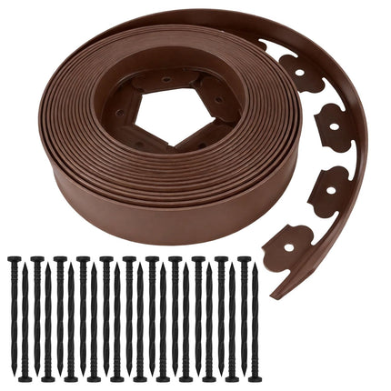 Garden Edging Border, 2In x 100 FT Landscape Edging with 90 Spikes, Brown