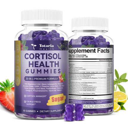 2 Bottles Cortisol Supplements for Women & Men 20-in-1 Cortisol Gummies with Ashwagandha Rhodiola Rosea Magnesium Phosphatidylserine Calm Focus Mood Support Healthy Cortisol Levels 30 Day Supply