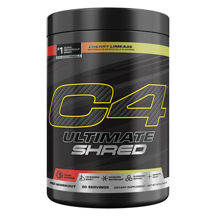 Cellucor C4 Ultimate Shred Pre Workout Powder, Metabolism Supplement with Cayenne Extract+300mg Caffeine+TeaCrine+Dynamine - Cherry Limeade, 20 Servings