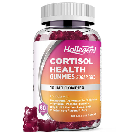 HOLLEGEND Cortisol Supplements for Women Men, Cortisol Gummies with Ashwagandha, Magnesium, L-Theanine, Phosphatidylserine, B6 for Cortisol Detox, Relaxation, Sleep, Focus, Sugar-Free, Vegan, 60