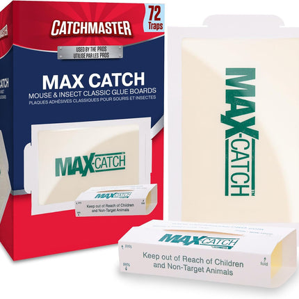 Catchmaster Max-Catch Mouse & Insect Glue Trap 72pk, Mouse Traps Indoor for Home, Sticky Pest Control Adhesive Tray for Catching Bugs, Bulk Classic Glue Boards
