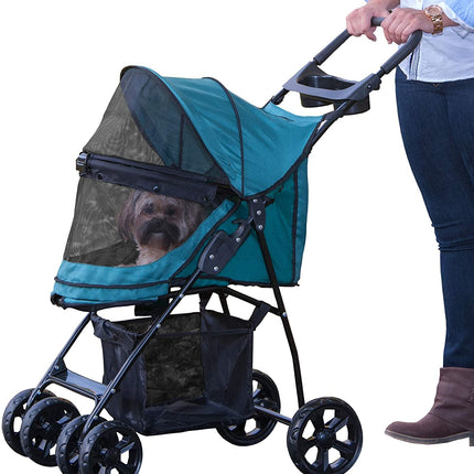 Pet Gear No-Zip Happy Trails Lite Pet Stroller for Cats/Dogs, Zipperless Entry, Easy Fold with Removable Liner, Safety Tether, Storage Basket + Cup Holder, 3 Colors