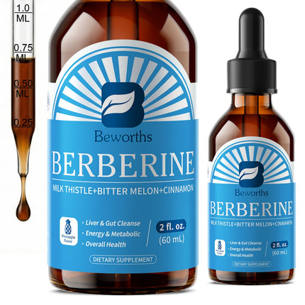 Berberine Supplement with Ceylon Cinnamon - Berberine Liquid Drops with Milk Thistle, Ceylon Cinnamon, Turmeric,Bitter Melon, Berberine Phytosome for Digestion System, Immune Health Support-Vegetarian