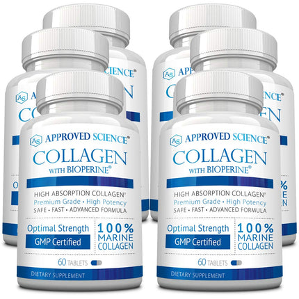 Approved Science Collagen Pills - Absorbable Marine Collagen Types I and III - 360 Tablets - Healthy Hair and Skin - Vitamin C, Sodium, and Bioperine for Fast Results - Non-GMO, Made in USA