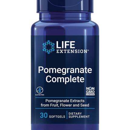 Life Extension Pomegranate Complete, Fruit Extract, Flower, Seed Oil Extract, Cardiovascular Health, antioxidant Support, superfood Supplement, Gluten Free, Non-GMO, 30 softgels