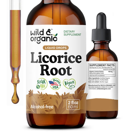 Wild & Organic Licorice Tincture - Digestive, Lung, Skin Support - Pure Licorice Root Extract Drops - Glycyrrhiza Glabra - Vegan, Sugar & Alcohol-Free Supplement - 2 fl oz
