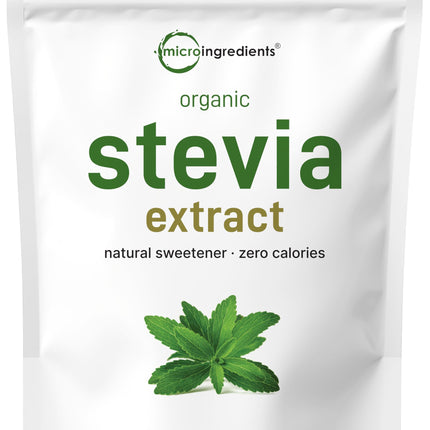 Micro Ingredients Pure Organic Stevia Powder, 1 Pound, 2,837 Servings, Highest Grade Stevia Green Leaf Extract Reb-A, Reduced Bitter Aftertaste, 0 Calorie, Natural Sweetener, Sugar Alternative, Keto Friendly