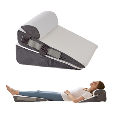 WGAKCED 3Pcs Wedge Pillow Set for After Surgery,Acid Reflux Relief, Adjustable Bed Wedge Pillows for Sleeping,Anti Snore, Memory Foam Triangle Pillow for Back&Neck&Shoulder Pain Relief, White&Grey