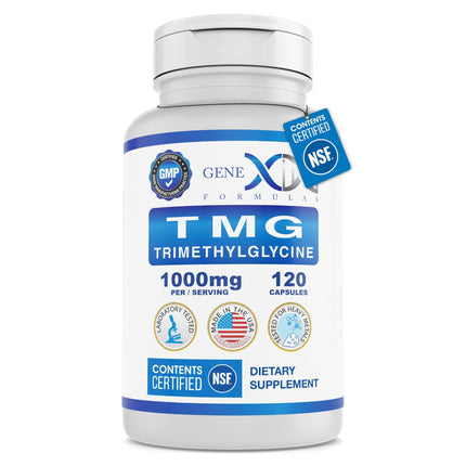 Genex Formulas TMG Supplement 1000mg (120 Capsules) - NSF Certified for Safety, Quality & Label Accuracy - Betaine Anhydrous Trimethylglycine - Liver Supplement - Gluten Free & Non-GMO - 30-Day Supply