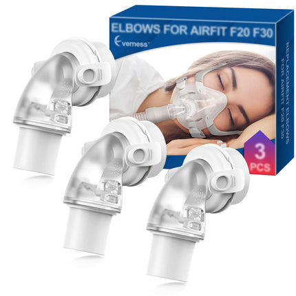 3 Packs F20 F30 Elbow Connector Compatible with ResMed Airfit F20, F30 & Airtouch F20, Replacement Elbow with Triple 360° Swivel & Quick-Release Technology, Snug-Fit & Leak-Free for F20 Mask CPAP User