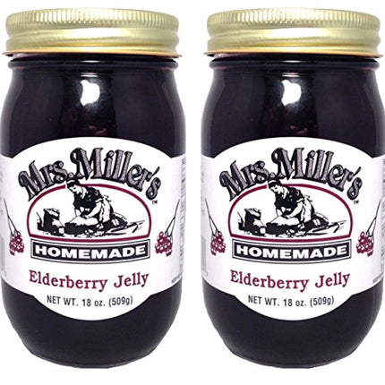 HUGE 18 oz Mrs. Miller's Elderberry Jelly - Pack of 2 - Amish and Homemade!
