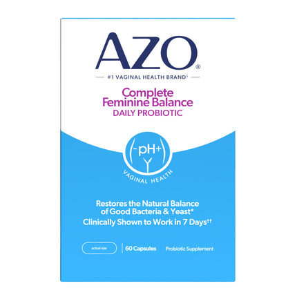 AZO Complete Feminine Balance Daily Vaginal Probiotics for Women, Clinically Proven to Help Protect Vaginal Health, Helps balance pH and yeast, 60 Count