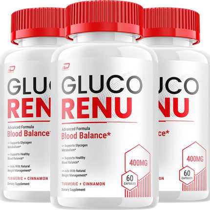 Gluco Renu Capsules - GlucoRenu Advanced Supplement, All Natural Formula to Maintain Healthy Levels, Maximum Strength Formula, Gluco Renuw Capsules Reviews (3 Pack - 180 Capsules)