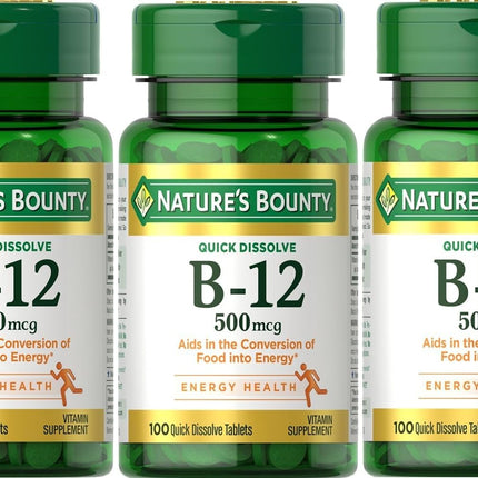 Nature's Bounty Vitamin B-12 500 mcg, 100 ea(Pack of 3)