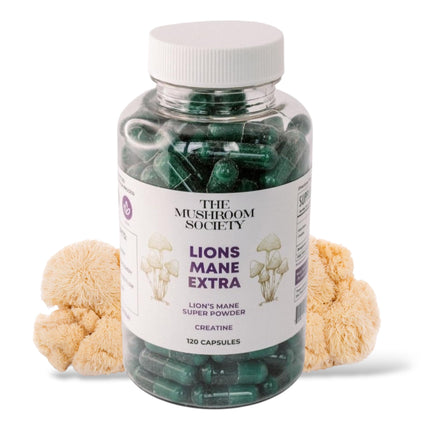 The Mushroom Society Lion’s Mane Extra Supplement - 1000 mg Lion’s Mane + 1000 mg Creatine – Mental & Physical Energy, Clarity & Performance - 120 Vegan Capsules