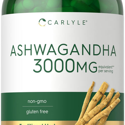 Carlyle Ashwagandha Supplement for Women and Men | 300 Capsules | Herb Root Extract with Black Pepper | Non-GMO and Gluten Free