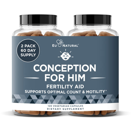 Eu Natural Conception for Him - Male Fertility Supplements with Ashwagandha, Folate & Zinc - Sperm Count, Motility & Strength Support - Fertility Support for Men, 120 Vegetarian Capsules