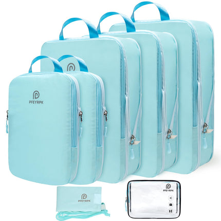 PFEYRPK Compression Packing Cubes for Suitcases,7 Set Travel Packing Cubes for travel,Expandable Organizers Bag Set & Travel Cubes for Luggage,Lightweight Durable Packing Organizers Blue.
