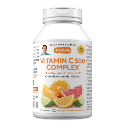 ANDREW LESSMAN Vitamin C 500 Complex 60 Capsules - Non-Acidic Vitamin C Plus Citrus Bioflavonoids for Immune System and Anti-Oxidant Support, No Stomach Upset, Small Easy to Swallow Capsules