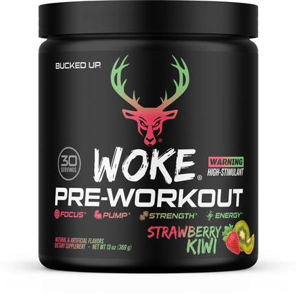 Bucked Up - Woke - HIGH STIM Pre Workout - Best Tasting - Focus Nootropic, Pump, Strength and Growth, 30 Servings (Strawberry Kiwi)