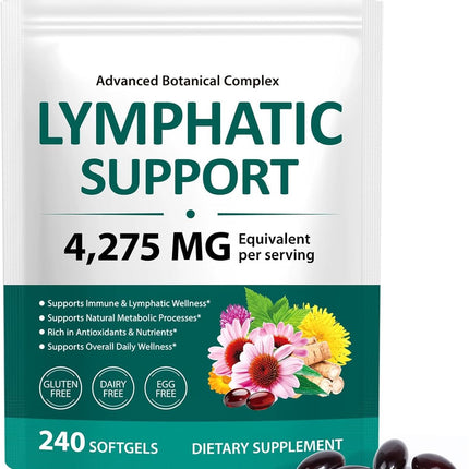 Lymphatic Drainage Supplements, Herbal Blend for Immune and Fluid Health for Men Women,with Dandelion, Burdock Root, Echinacea, Turmeric,240 Softgels for Lymph System Balance (Pack of 1)