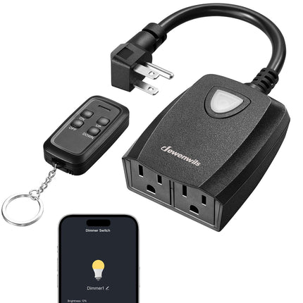 DEWENWILS Outdoor Dimmer for String Lights, Smart Dimmer Plug with Remote, Compatible with Alexa & Google Home, Waterproof, 100FT Range, Remote Dimming for Dimmable LED/Tungsten Bulbs, 2.4GHz Only