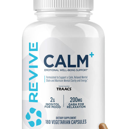 Revive MD Calm, Emotional Well-Being Support Supplement - Stress Management for Men & Women - Mood Enhancement Supplement Promotes Relaxation with L-Theanine, GABA & 5-HTP (180 Capsules, 30 Servings)