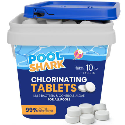 Pool Shark Swimming Pool Chlorine Tablets | 3-Inch Chlorine Tablets | 10 lbs | Slow-Dissolving 90% Active Chlorine Tabs | Pool Chemicals for Inground Pools, Above Ground Pools, Saltwater, Spa, Hot Tub