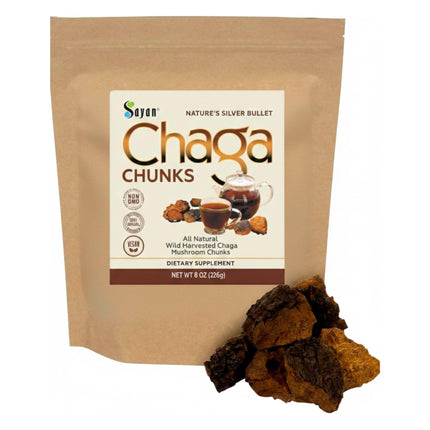Sayan Siberian Pure Raw Chaga Mushroom Chunks with Black Top Crust 8 Oz / 223 g – Premium Wild-Harvested Antioxidant Tea for Immune Support, Focus and Digestive Health - Non-GMO