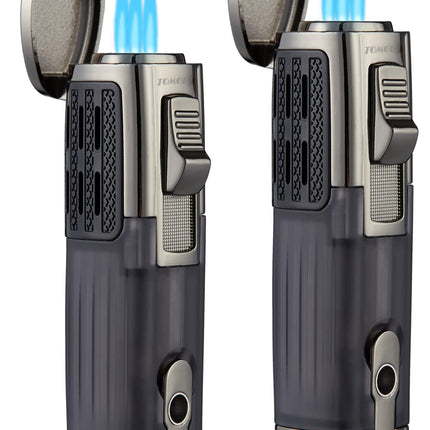TOMOLO Cigar Lighter Triple Jet Flame Torch Lighter Refillable Butane Lighter with Cigar Punch, 2 Pack, Charcoal
