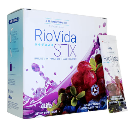 4Life - RioVida Stix - Immune Support Drink with Acai, Blueberry, Elderberry, Grape, Pomegranate, Electrolytes Powder - 15 Packets