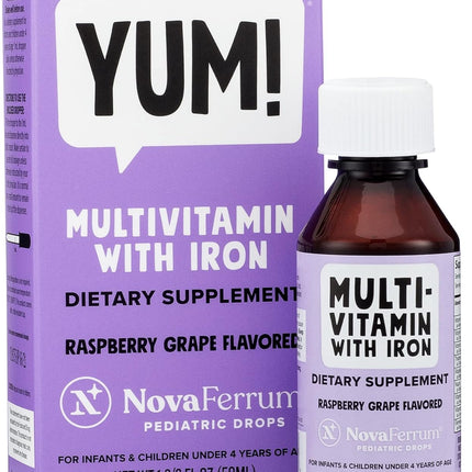 NovaFerrum Yum | Multivitamin with Iron for Infants, Toddlers & Kids Ages 4 & Under | Immune Support | Gluten Free Certified | Sugar Free | Raspberry Grape | 50 Servings