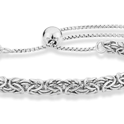 Miabella Italian 925 Sterling Silver, 18K Gold Plated 4mm Byzantine Adjustable Bolo Link Chain Bracelet for Women Handmade in Italy(sterling silver)