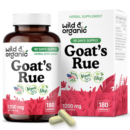 Wild & Organic Goats Rue Capsules 1200 mg - Breastfeeding Support Supplement with Goat's Rue - 180 Vegan Capsules for Lactation Support - 90 Days Supply - No Fillers, Non-GMO