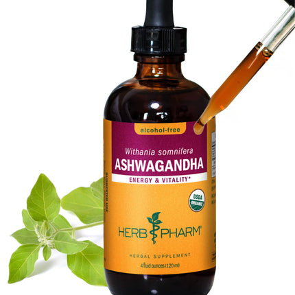 Herb Pharm Ashwagandha, Alcohol Free: Organic Liquid Extract | Traditional Stress Support Supplement, Vegan Ashwagandha Root Glycerite, Adaptogen Extract for Adults | Up to 12 Week Supply, 4 oz* 