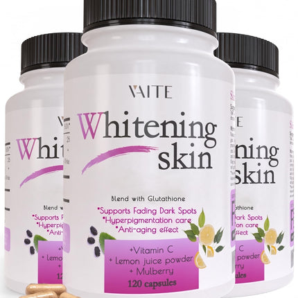 VAITE Glutathione Whitening Pills - Dark Spots & Acne Scar Remover - Vegan Skin Bleaching Pills with Anti-Aging & Antioxidant Effect - 120 Capsules (3 Pack)