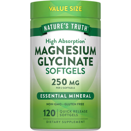 Nature's Truth Magnesium Glycinate 250mg | 120 Softgels | High Absorption | Non-GMO & Gluten Free Mineral Supplement