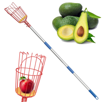 Fruit Picker, 8 ft Long Fruit Picker Pole with Basket Telescoping, Apple Fruit Tree Picker with Pole Extendable, Fruit Grabber & Cather with Stainless Steel Pole for Mango, Orange, Fig, Lemon