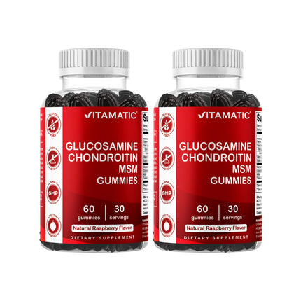 Vitamatic Glucosamine Chondroitin Gummies with MSM & Vitamin E – Joint Support – 60 Pectin-Based Gummies per Bottle – Pack of 2 (Total 120 Count)