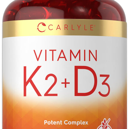Carlyle Vitamin K2 D3 Supplement | 300 Softgels | 200mcg K2 MK7 & 10,000 IU D3 | Non-GMO, Gluten Free