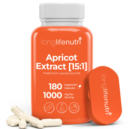Apricot Extract - Advanced Formula, 1000mg per Serving, 180 Vegetarian Capsules for Natural Vitality, 3-Month Supply, Organic from Prunus Armeniaca - 15:1, Made in USA, Lab Tested, Non-GMO