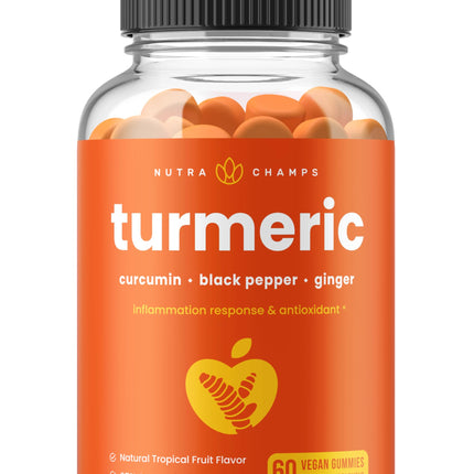 NutraChamps Turmeric Gummies for Adults & Kids with Ginger & Black Pepper Extract, 95% Curcuminoids, Vegan Natural Curcumin Joint Support Supplement, Tumeric Gummy Supplements