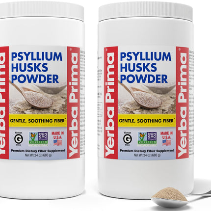Yerba Prima Psyllium Husks Powder - 24 oz (Pack of 2) - Unflavored - Fine Ground - Natural Fiber Supplement with Soluble & Insoluble Fiber