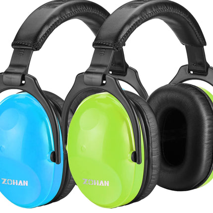 ZOHAN Kids Ear Protection 2 Pack, 25dB NRR Noise Cancelling Headphones for Kids, with Pillowy Pads, for Monster Truck, School, Autism, Sensory, Fireworks, Concerts, Events (Blue+Green)