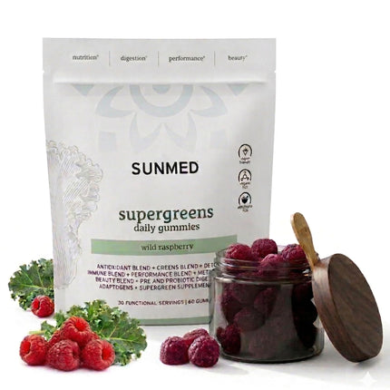 SUNMED Supergreens Daily Gummies – Wellness Blend with Ashwagandha, Green Tea, Spirulina, Probiotics, Antioxidants & Detox Support for Immunity, Gut, Skin & Brain Health | Wild Raspberry, 60ct